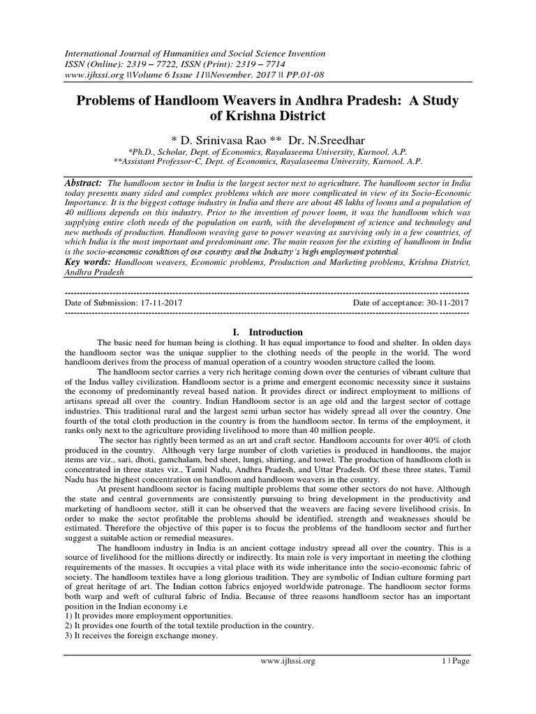 Problems of Handloom Weavers in Andhra Pradesh A Study of Krishna