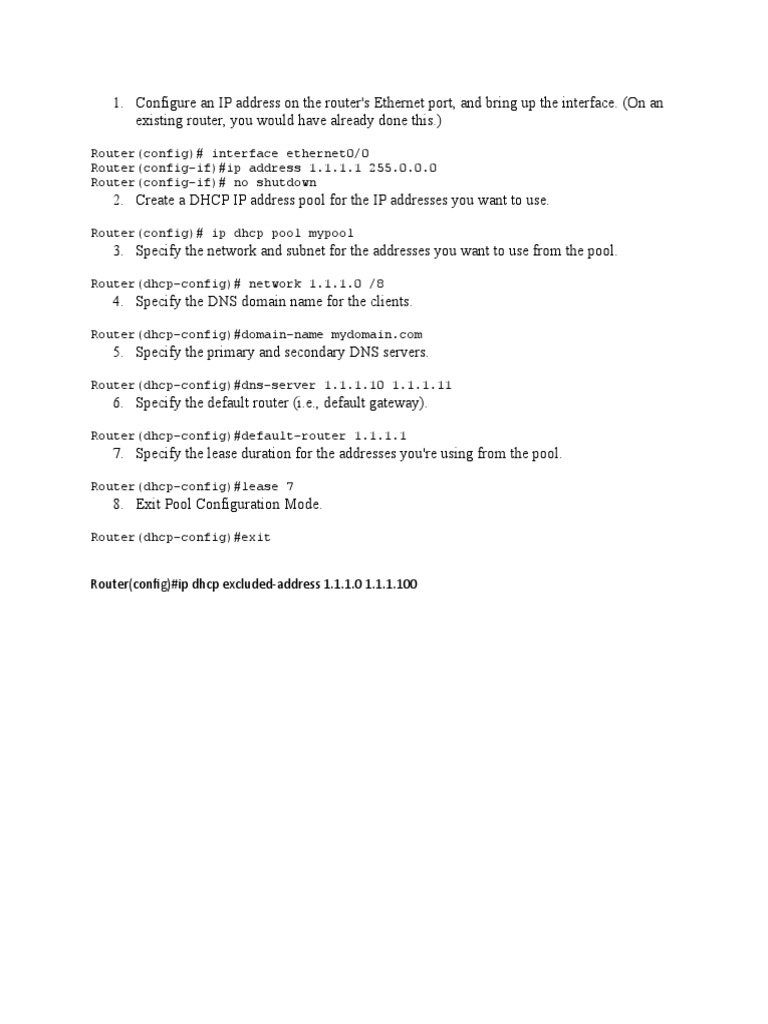 Configure DHCP On Router | PDF | Computers