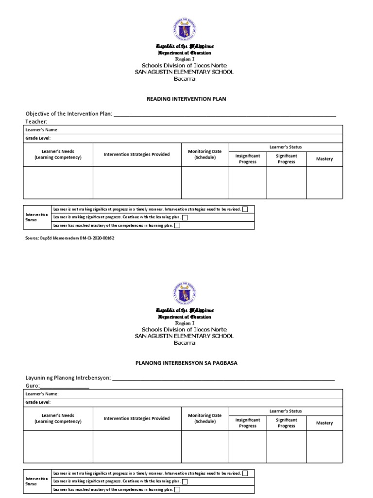 Reading Intervention Plan English Filipino | PDF | Learning | Behavior ...