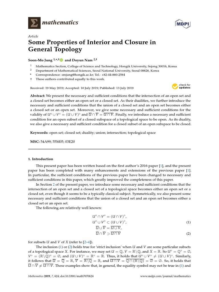 Mathematics: Some Properties of Interior and Closure in General ...