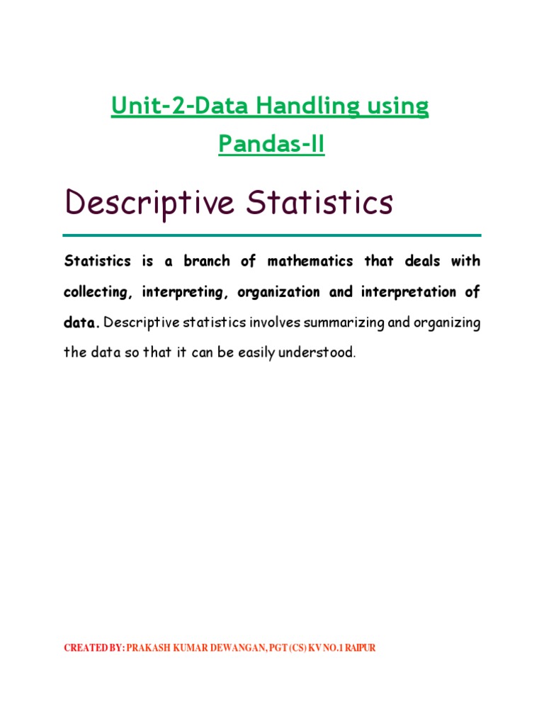 Descriptive Statistics and Aggregation Functions in Pandas | PDF | Mean ...