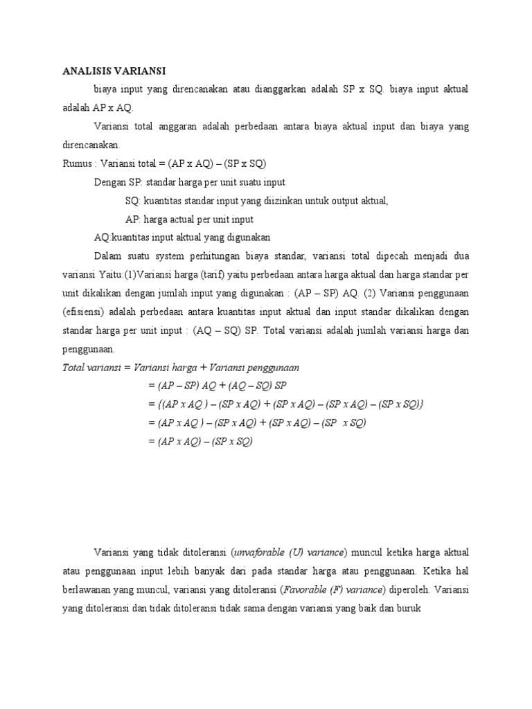Analisis Variansi Biaya Input | PDF | Metode & Bahan Ajar
