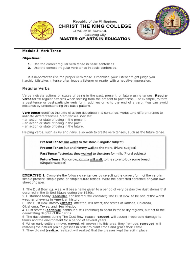 Module 3 Verb Tense PDF Dust Bowl Verb