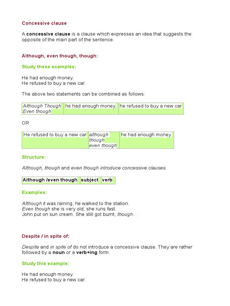 Concession PDF Verb Sentence (Linguistics)