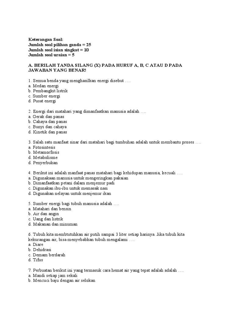 Soal Ulangan Energi Kelas 3 Sd Pdf