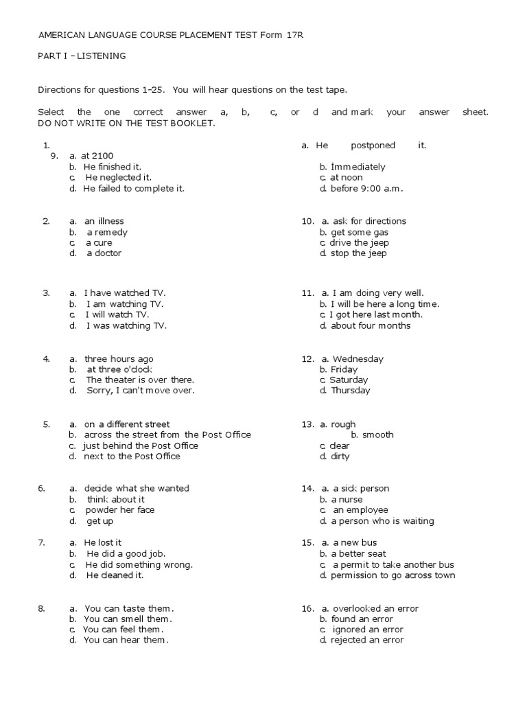 ALCPT Form 17R Listening Test | PDF