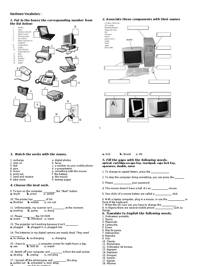 1 Vocabulary (Hardware) PDF Computer Hardware Electronics