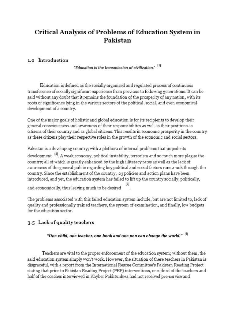 Critical Analysis of Problems of Education System in Pakistan | PDF ...