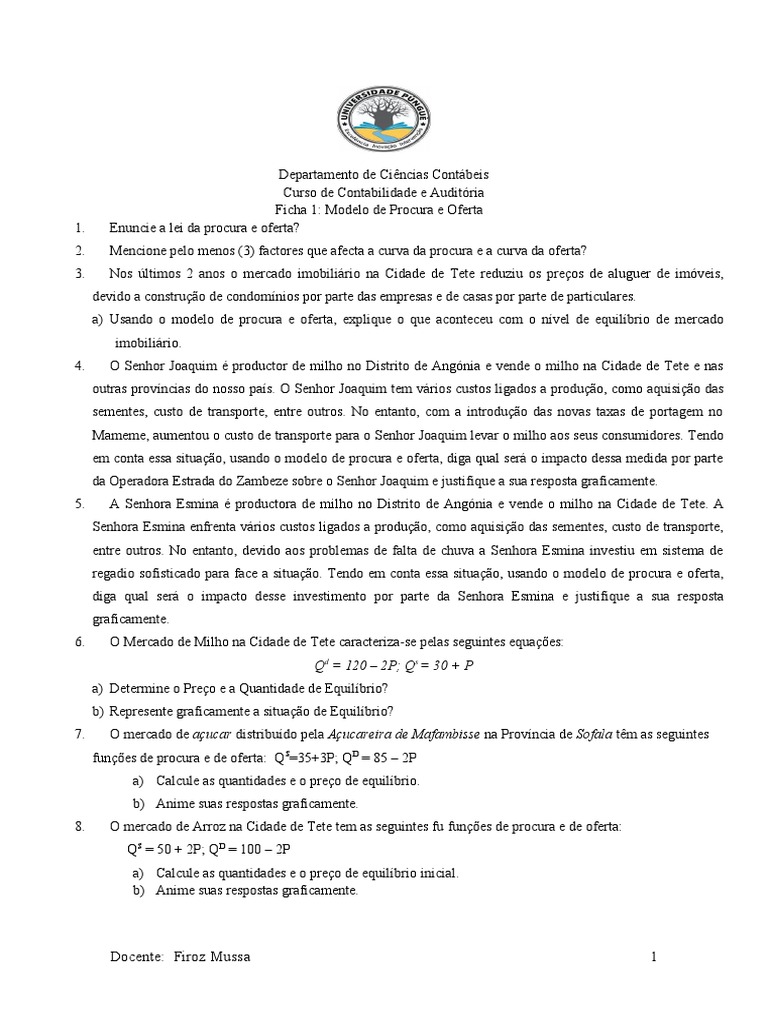 Análise do Modelo de Procura e Oferta | PDF | Demanda | Equilíbrio ...