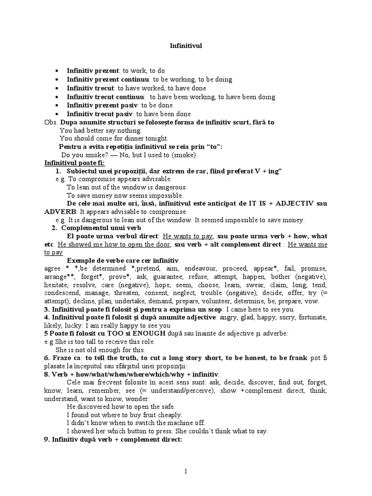 Infinitive Forms and Usage Guide | PDF | Languages | Language Arts ...