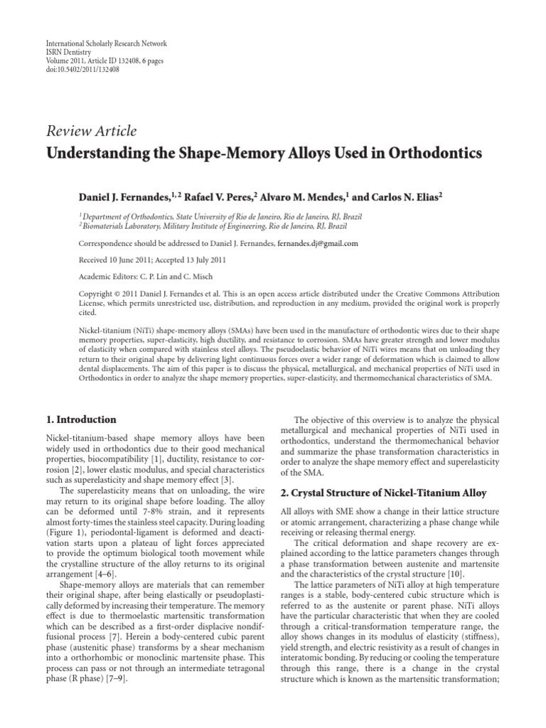 Shape-Memory Alloys in Orthodontics | PDF | Shape Memory Alloy ...