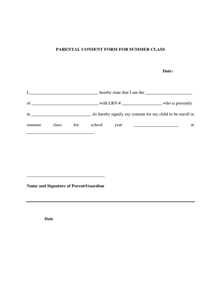 Parental Consent Form For Summer Class | PDF | Career & Growth