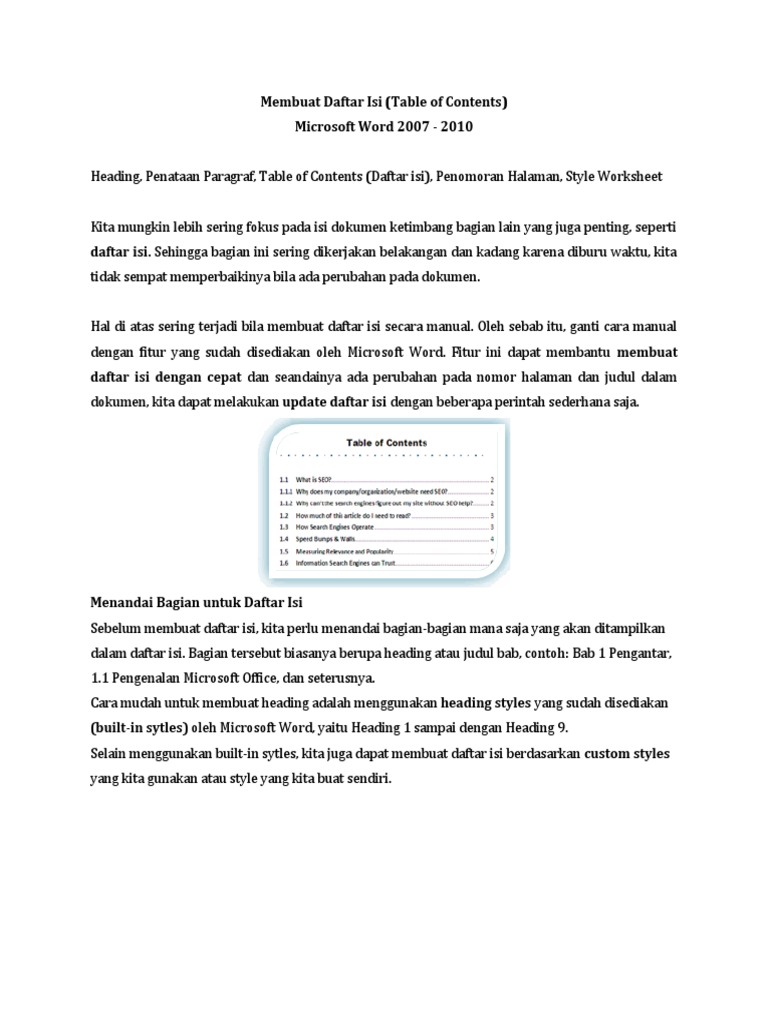 Modul ms word daftar isi otomatis pdf