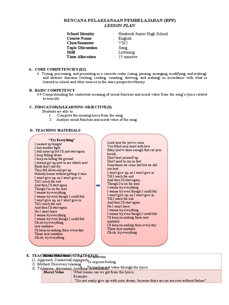 Rencana Pelaksanaan Pembelajaran (RPP) : School Identity Course Name ...