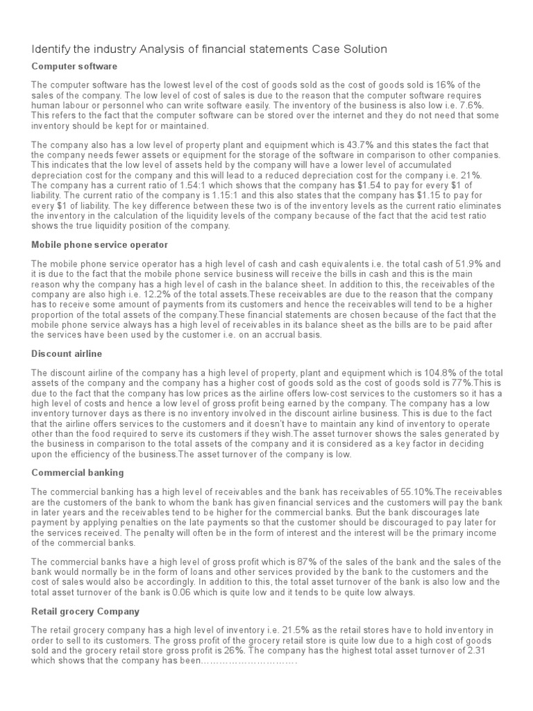 Identify The Industry Analysis of Financial Statements Case Solution