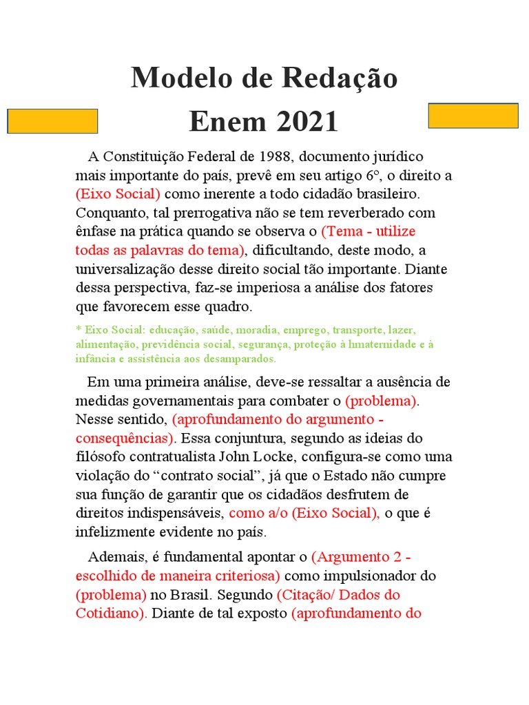 Modelo de Redação Enem 2021 | PDF | Estado | Contrato social
