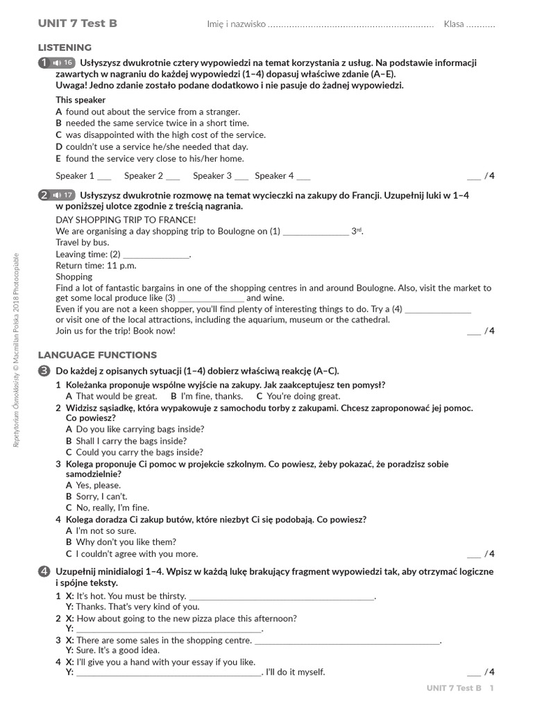 Language Test 7a Unit 7 Odpowiedzi