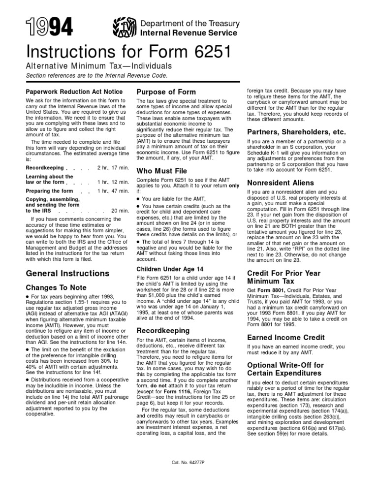 US Internal Revenue Service: I6251 - 1994 | PDF | Alternative Minimum ...