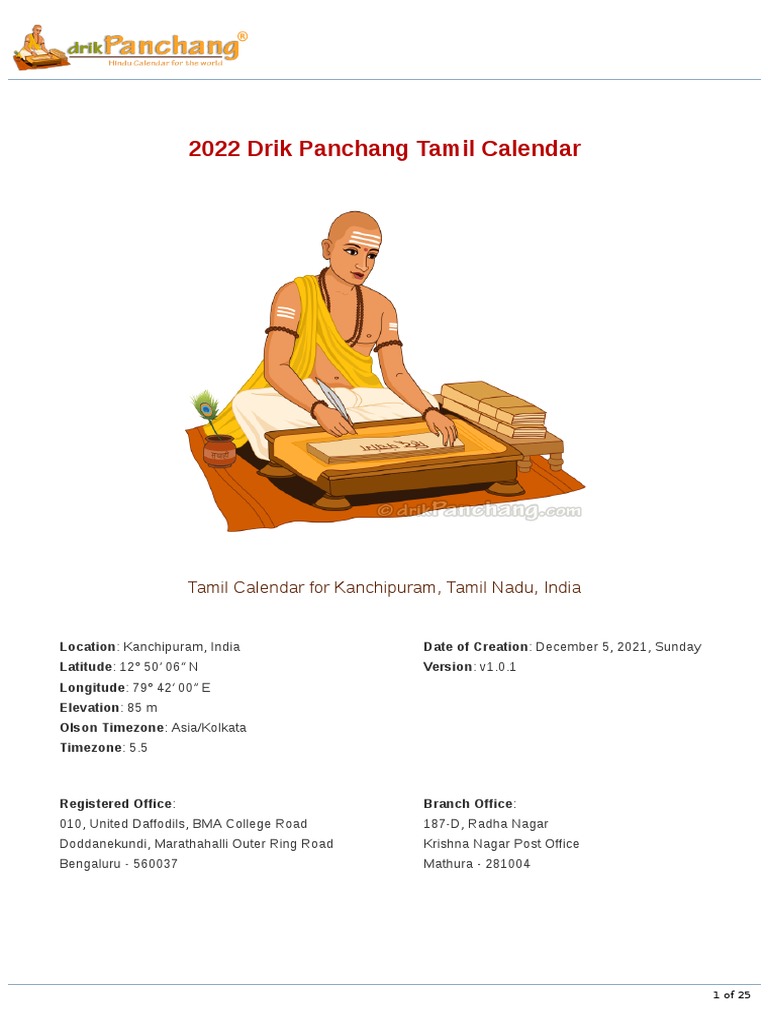 2022 Drik Panchang Tamil Calendar v1.0.1 PDF Ancient Astronomy