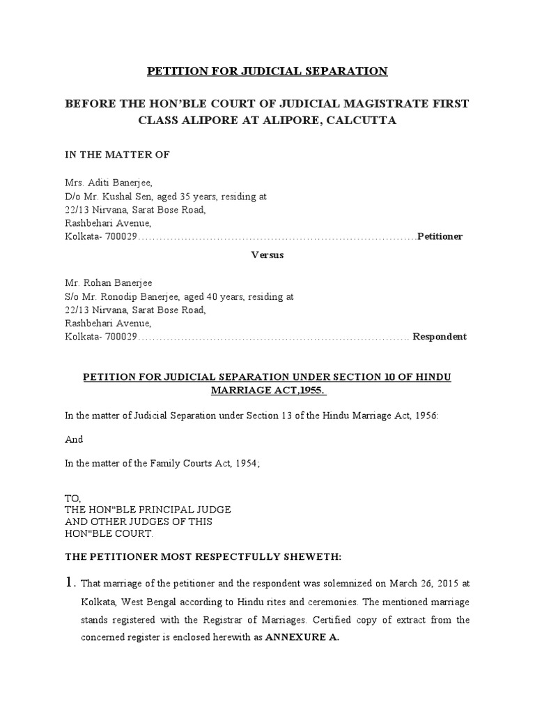 Petition For Judicial Separation PDF Public Law Common Law