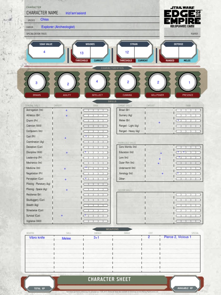 Character Sheet - Irizi'arn'asiord | PDF | Role Playing Games