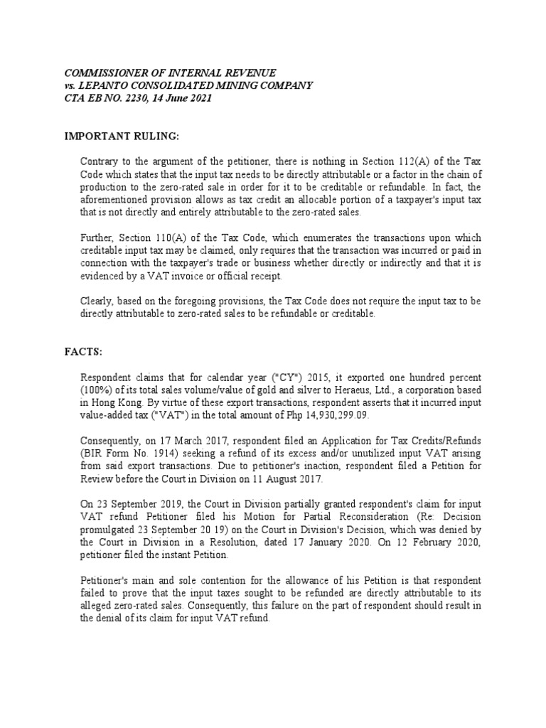 Input VAT Refund Ruling Summary | PDF | Value Added Tax | Tax Refund
