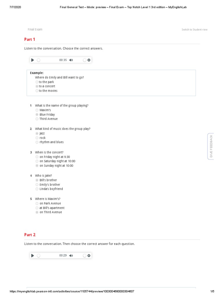 Final General Test - Mode - Preview - Final Exam - Top Notch Level 1 ...