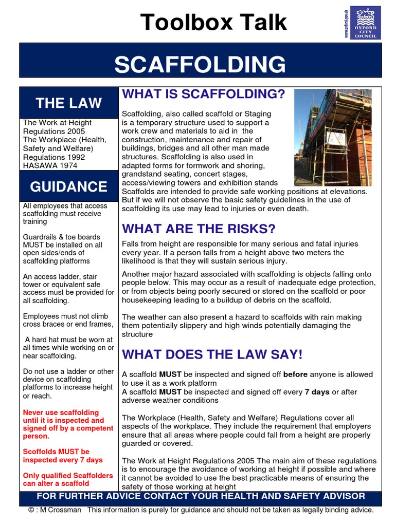 188 Scaffolding Toolbox Talk PDF Scaffolding Occupational Safety And Health