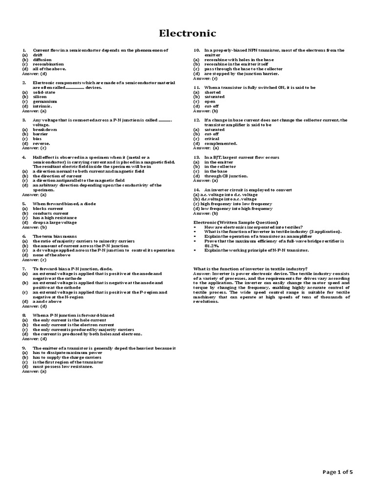 Eee MCQ 2 PDF Bipolar Junction Transistor Electric Motor