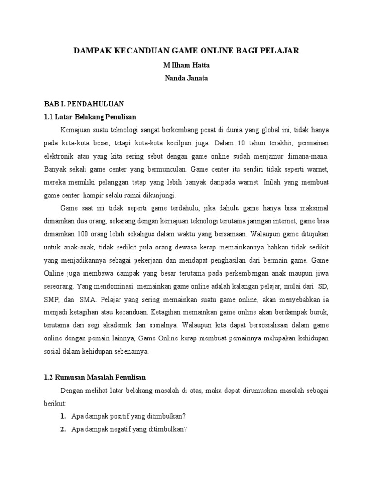Dampak Kecanduan Game Online Bagi Pelajar PDF