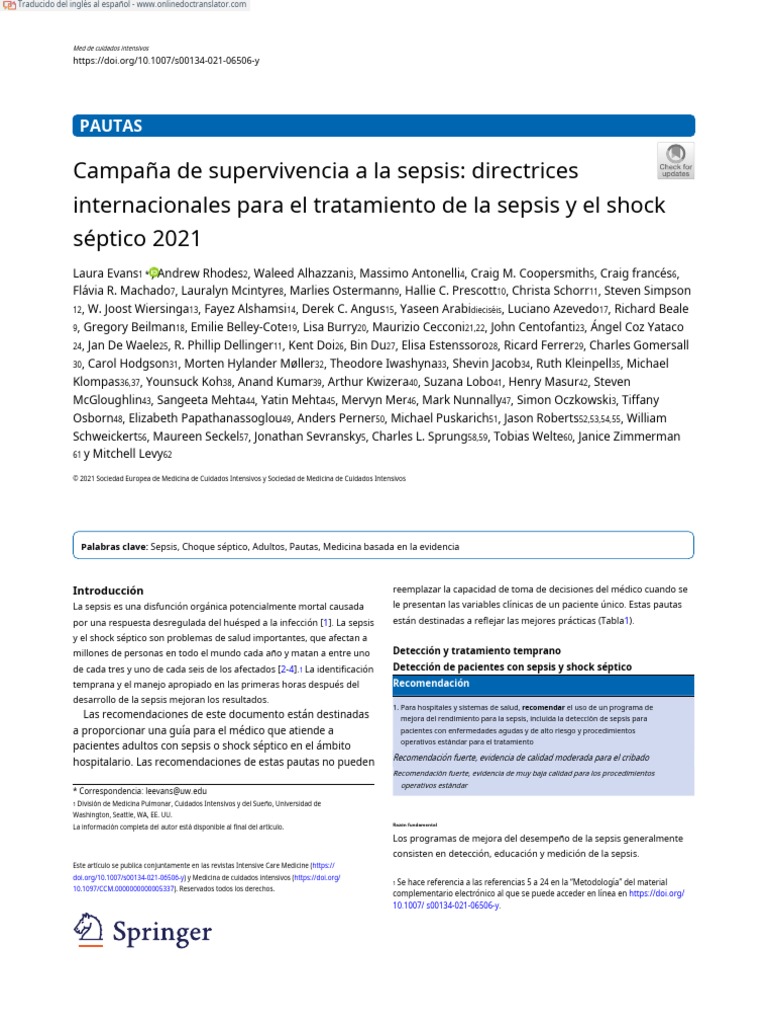 Sepsis Guidelines 2021 PDF Septicemia Especialidades Medicas