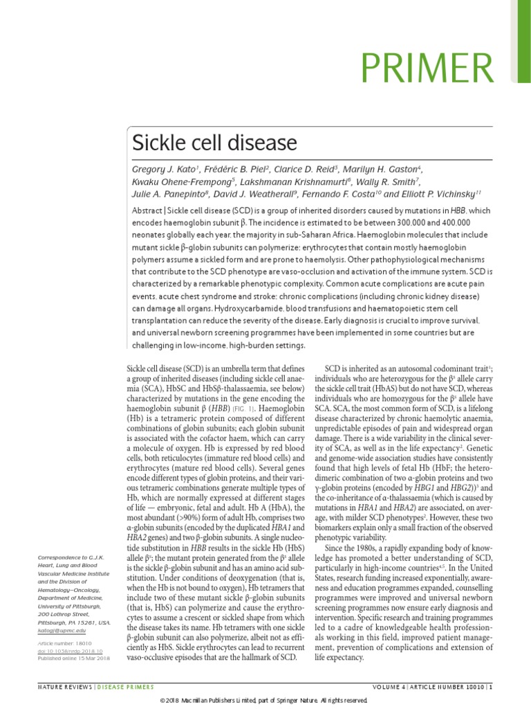 Sickle Cell Disease Primer | PDF | Clinical Medicine | Biology