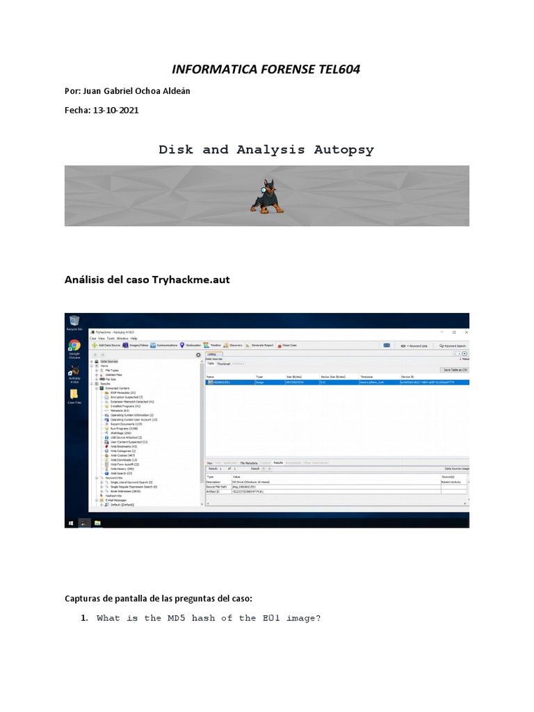 Disk and Analysis Autopsy: Informatica Forense Tel604 | PDF