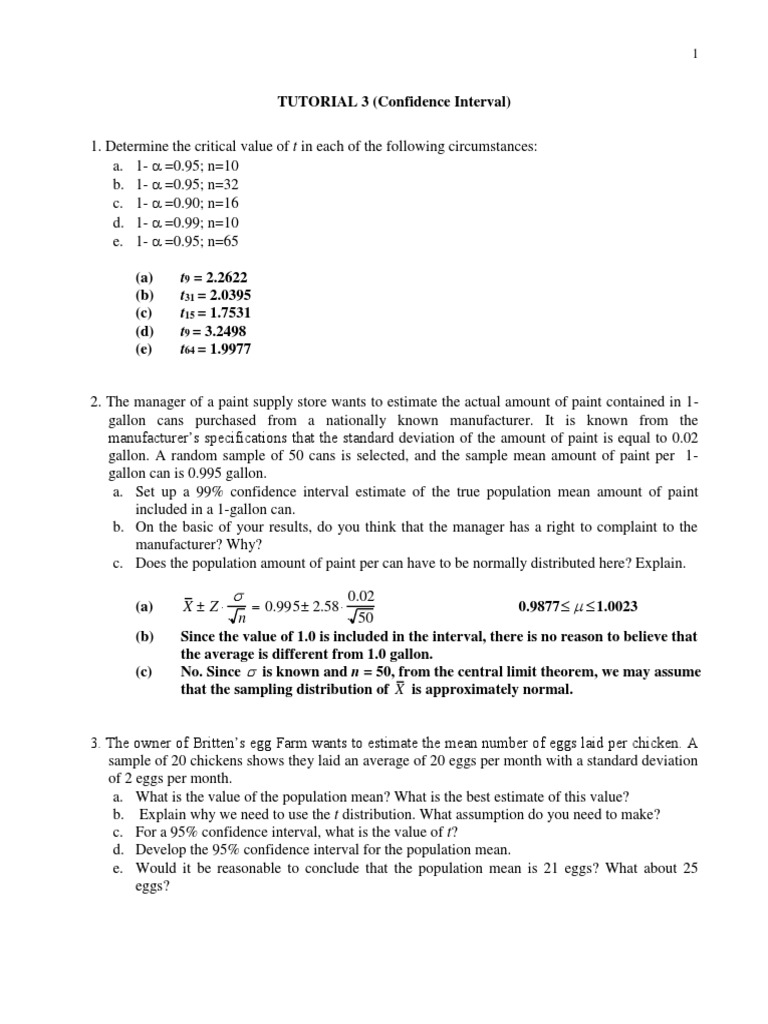 Confidence Interval Calculations Tutorial | PDF | Confidence Interval ...