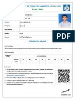 Odisha Joint Entrance Examination (Ojee) - 2021: Rank Card