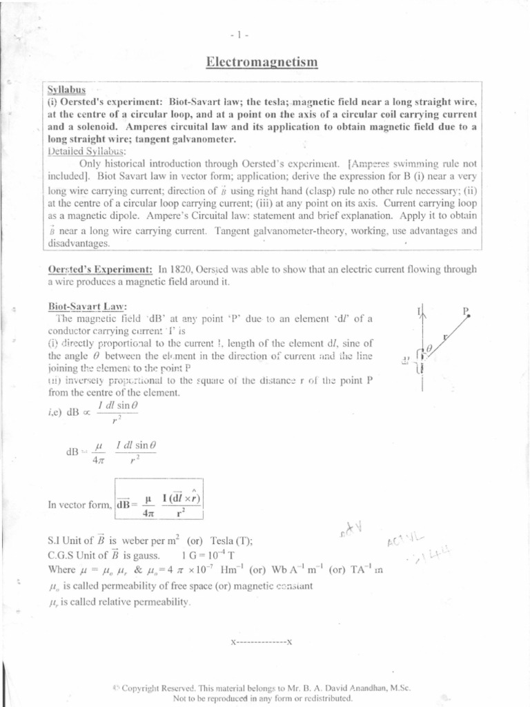 Electro Magnetism | PDF | Magnetic Field | Electron