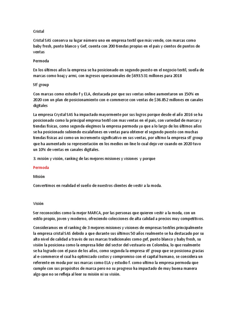 Crystal SAS: Líder Textil en Colombia | PDF | Comercio electrónico ...