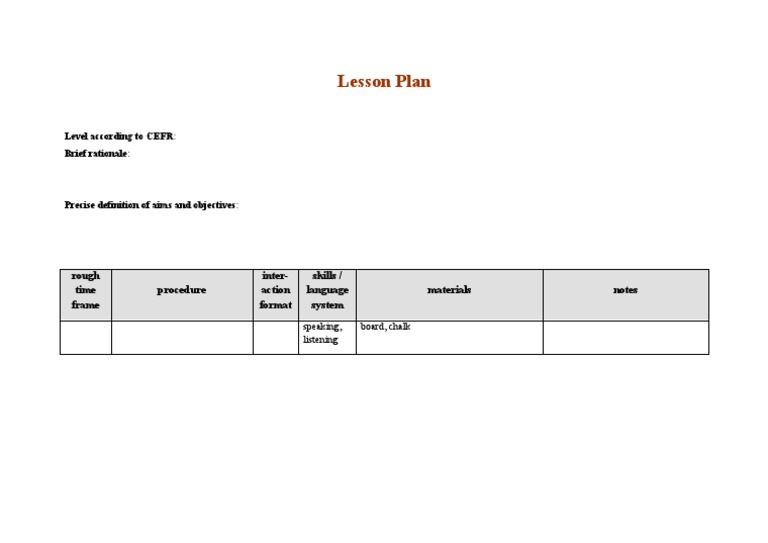 Lesson Plan: Level According To CEFR: Brief Rationale | PDF