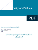 Personality and Values: Business Studies Department, BUKC