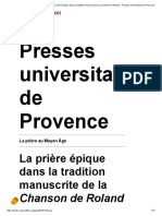La Prière Au Moyen Âge - La Prière Épique Dans La Tradition Manuscrite de La Chanson de Roland - Presses Universitaires de Provence