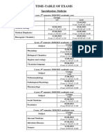 Time-Table of Exams: Specialization: Medicine