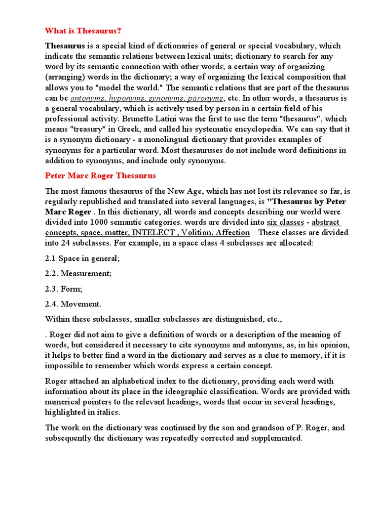 Thesaurus Is A Special Kind of Dictionaries of General or Special