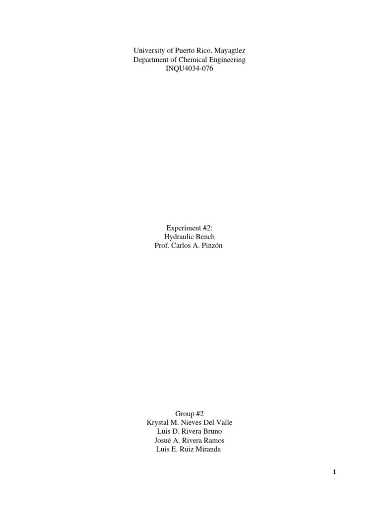Hydraulic Bench Report INQU4074076 PDF Force Fluid Dynamics