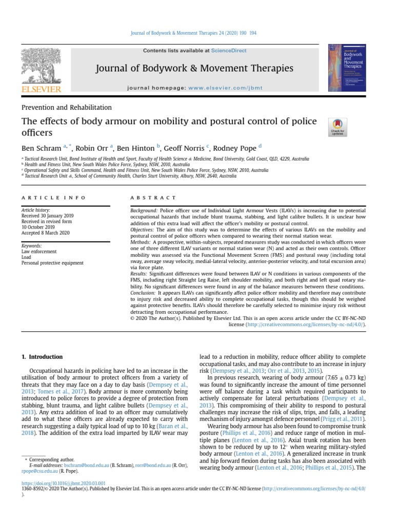 The Effects of Body Armour On Mobility and Pos 2020 Journal of