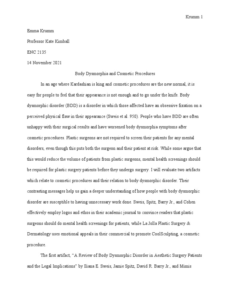 Body Dysmorphia and Cosmetic Procedures2 PDF Plastic Surgery Surgery