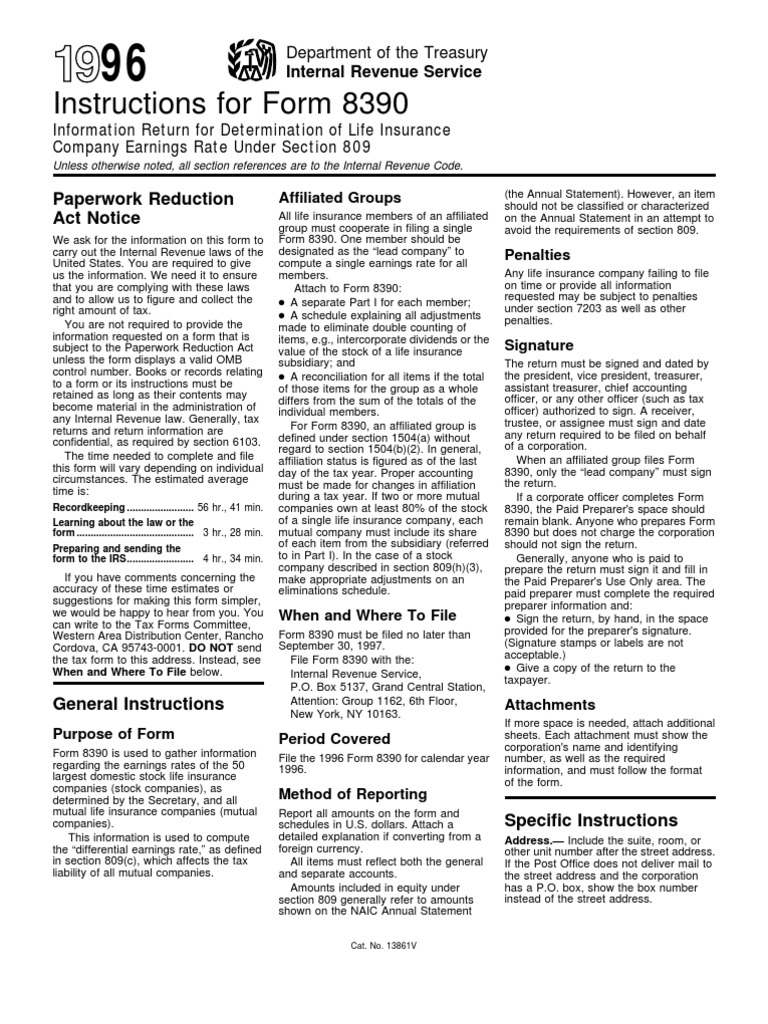 Form 8390 Instructions for Life Insurers | PDF | Insurance | Life Insurance