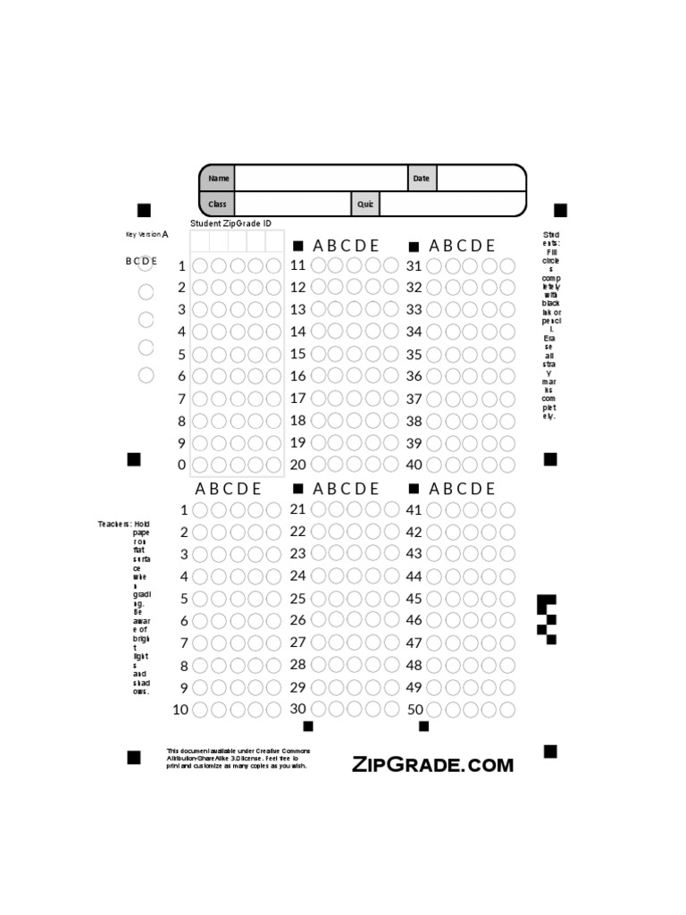 ZipGrade 50 Quiz Answer Key | PDF | Creative Commons | Copyright Law
