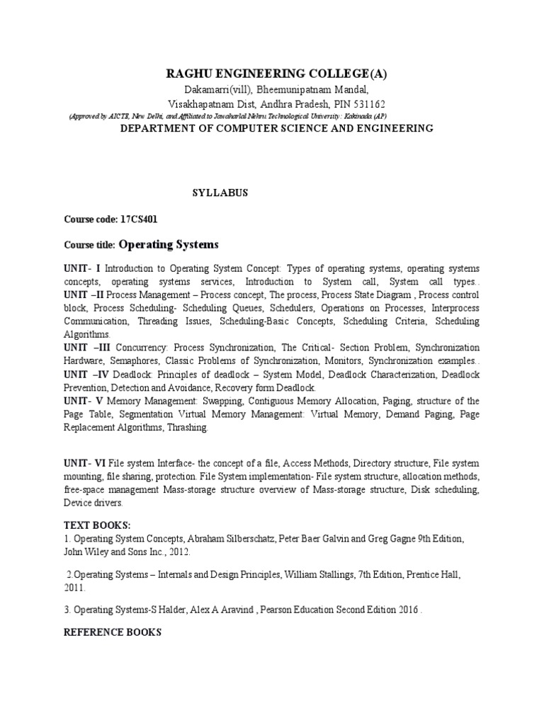 Raghu Engineering College (A) : Operating Systems | PDF | Operating ...