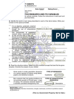 Quantitative Research and Its Variables: Learning Activity Sheets