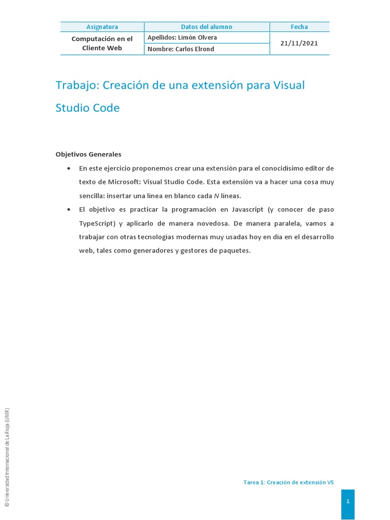 Trabajo: Creación de Una Extensión para Visual Studio Code | PDF ...